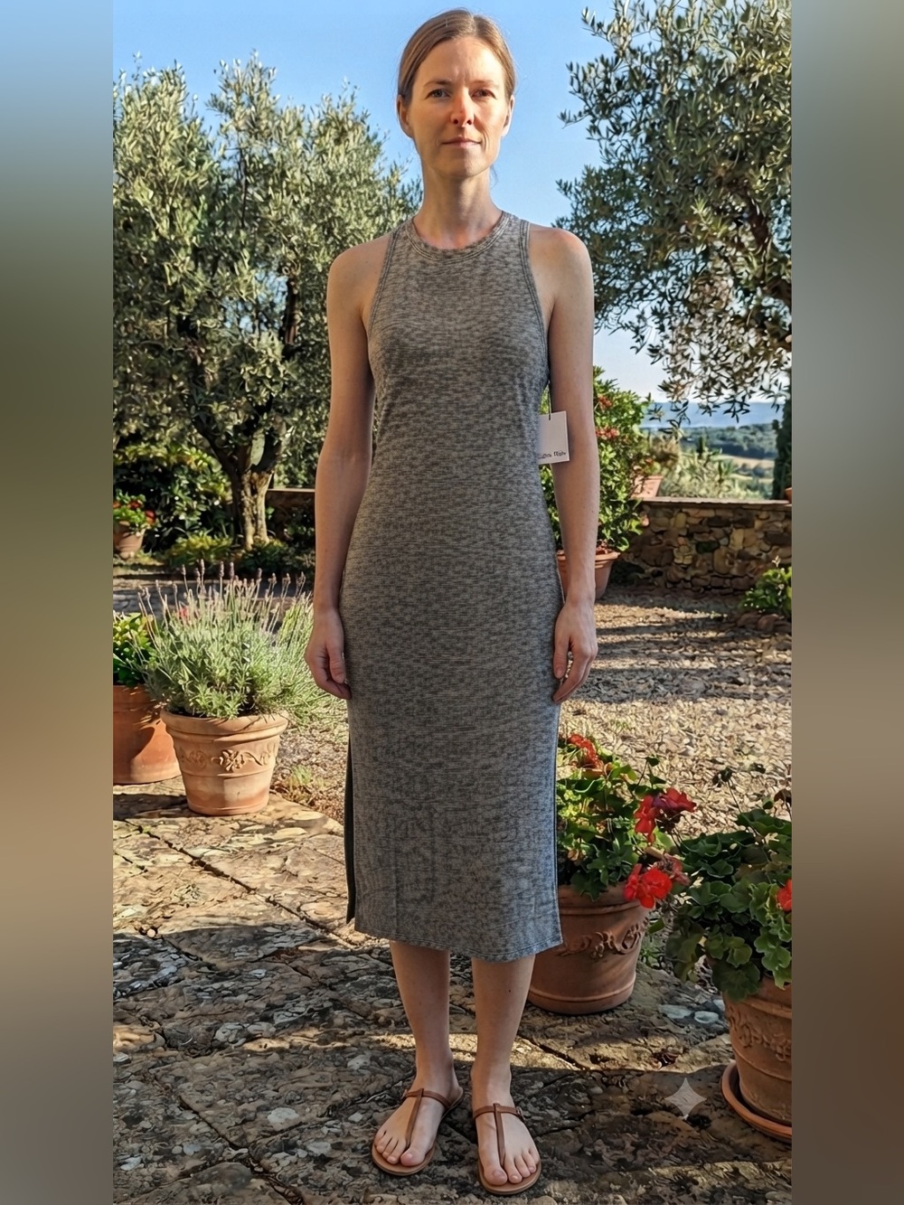 Calvin Klein Gray Sleeveless Midi Dress Side Slit Stretch NWT Size Small